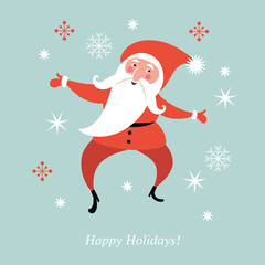 Wall Mural - Сute funny Santa Claus is dancing , Christmas Card