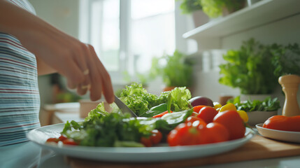 woman preparing salad