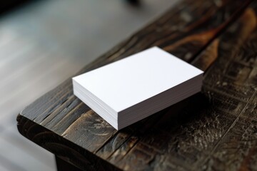 Poster - Stack of blank white cards placed on a wooden desk or table, great for creative projects and crafts