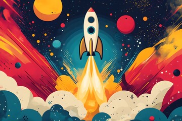 Canvas Print - Rocket Launch into Space.