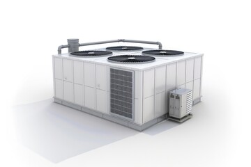 Poster - A simple and clean image of a white air conditioner sitting on a white floor, perfect for use in interior design or home decor context