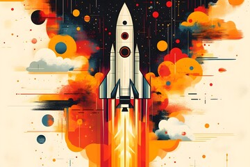 Sticker - Rocket Launch Into Space Abstract Art.