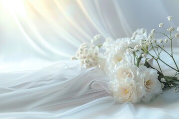 Poster - Fresh white flowers arranged on a white cloth