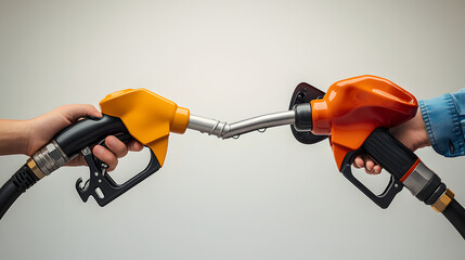 Canvas Print - Close-up of Hand Fueling Car with Green Gas Pump