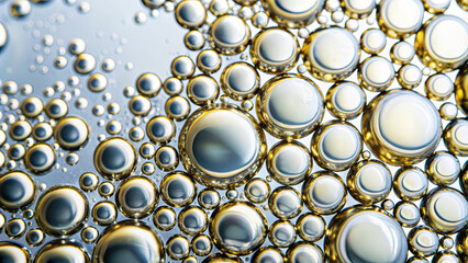 Poster - Shimmering water droplets are scattered across a reflective surface, creating a beautiful pattern of light and shape