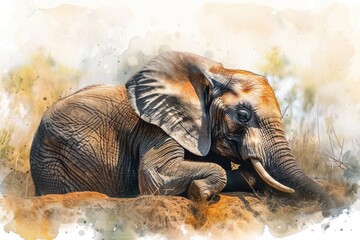 Aufkleber - A close-up view of an elephant lying down on the ground
