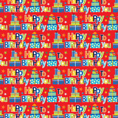 Canvas Print - Birthday seamless pattern with presents and lattering