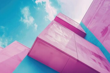 Poster - A pink building against a bright blue sky