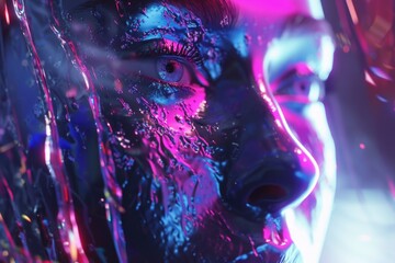 Poster - Close-up shot of a woman's face covered in colorful paint