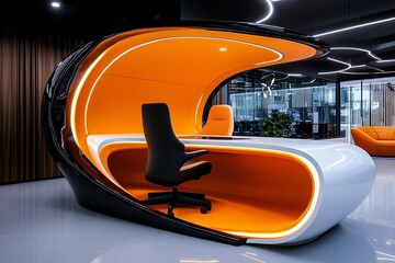 Poster - Sleek and Futuristic Corporate Office Interior with Holographic Technology