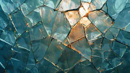 Poster - Shattered glass reflecting warm light in a cool, abstract composition