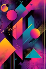 Canvas Print - Abstract geometric pattern with bright colors and black background.