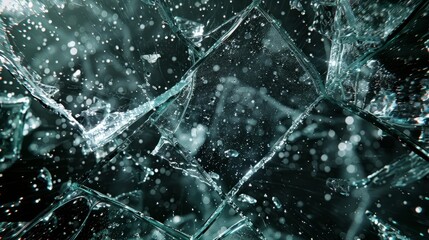 Poster - Shattered glass pieces with droplets under dramatic light