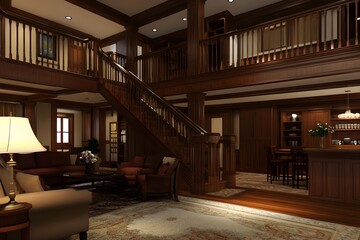 Wall Mural - Classic Staircase in Wooden Mansion Interior Design