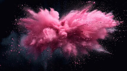 Poster - Vibrant pink powder explosion against a dark background during a creative art project