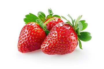 Aufkleber - A plate of fresh strawberries with green leaves on a white background