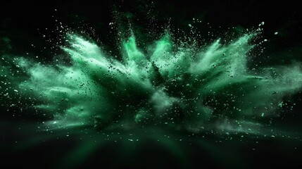 Poster - Green powder explosion creating a dramatic cloud in a dark environment at night