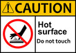 © Oleksandr - Hot surface sign. Surfaces that can cause burns on contact. Warns workers and visitors to avoid contact with hot surfaces. Do not touch. High surface temperature. Do not contact. Caution, risk burns.