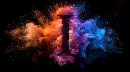 Poster - Colorful explosion of powder forming the letter I against a dark background