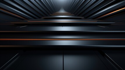Fototapete - Abstract black and orange geometric shapes create a futuristic tunnel.