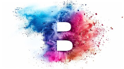 Poster - Colorful abstract background with letter B and vibrant powder explosion