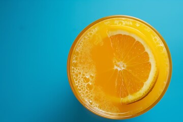 Wall Mural - A glass of orange juice with a slice of orange in it