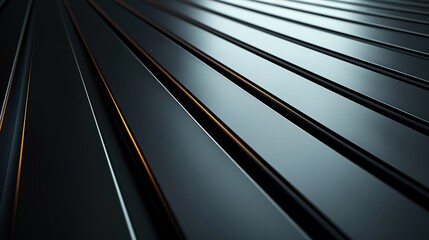 Fototapete - Abstract black and orange lines converging in perspective.