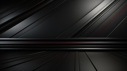 Fototapete - Abstract black and red geometric background with diagonal lines and a thin red line.