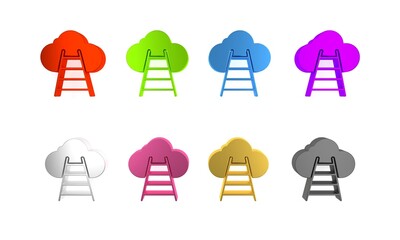 Sticker - Colorful Ladder leading to cloud icon isolated on white background. Stairs leading to the cloud. Minimalism concept. 3D render illustration