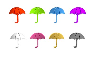 Wall Mural - Colorful Classic elegant opened umbrella icon isolated on white background. Rain protection symbol. Minimalism concept. 3D render illustration