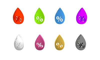 Wall Mural - Colorful Water drop percentage icon isolated on white background. Humidity analysis. Minimalism concept. 3D render illustration