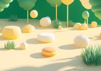 Wall Mural - 3D Low Poly Illustration Of Summer Forest Scene