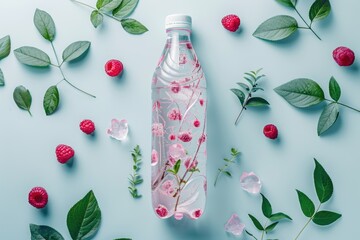 Aufkleber - A water bottle sitting on a table, ideal for use in still life photography or as a prop in various settings