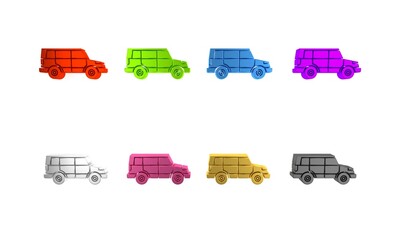 Poster - Colorful Off road car icon isolated on white background. Minimalism concept. 3D render illustration