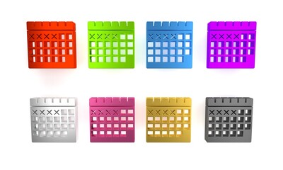 Poster - Colorful Calendar icon isolated on white background. Minimalism concept. 3D render illustration