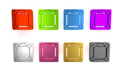 Poster - Colorful Bathroom scales icon isolated on white background. Weight measure Equipment. Weight Scale fitness sport concept. Minimalism concept. 3D render illustration