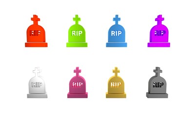 Wall Mural - Colorful Tombstone with RIP written on it icon isolated on white background. Grave icon. Minimalism concept. 3D render illustration