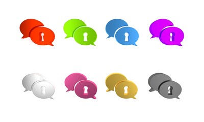 Aufkleber - Colorful Protection of personal data icon isolated on white background. Speech bubble and key. Minimalism concept. 3D render illustration