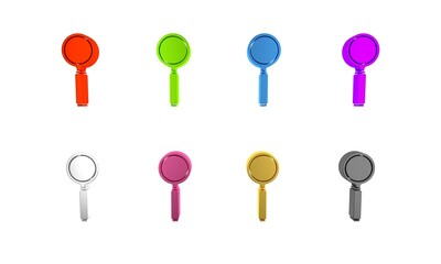 Poster - Colorful Magnifying glass icon isolated on white background. Search, focus, zoom, business symbol. Minimalism concept. 3D render illustration