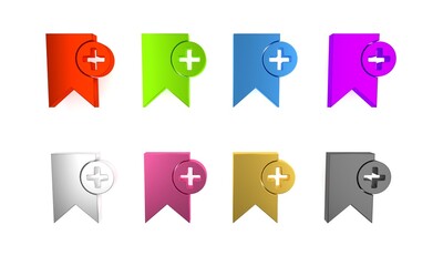 Sticker - Colorful Bookmark icon isolated on white background. Add to concept. Minimalism concept. 3D render illustration