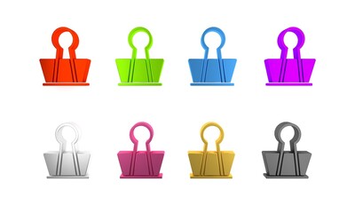 Poster - Colorful Binder clip icon isolated on white background. Paper clip. Minimalism concept. 3D render illustration