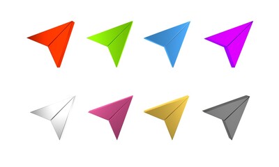 Wall Mural - Colorful Paper airplane icon isolated on white background. Minimalism concept. 3D render illustration