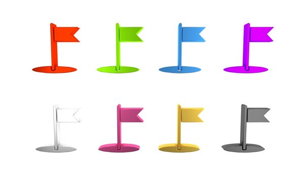 Colorful Flag icon isolated on white background. Location marker symbol. Minimalism concept. 3D render illustration