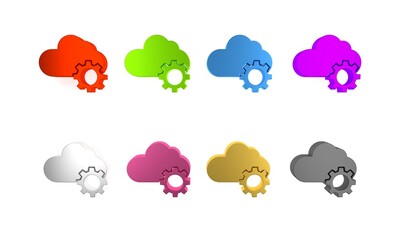 Canvas Print - Colorful Cloud technology data transfer and storage icon isolated on white background. Adjusting, service, setting, maintenance, repair, fixing. Minimalism concept. 3D render illustration