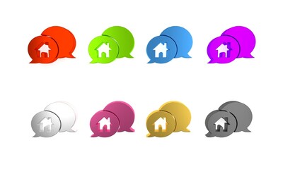 Poster - Colorful House building in speech bubble icon isolated on white background. Real estate concept. Minimalism concept. 3D render illustration