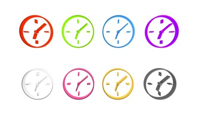 Poster - Colorful Clock icon isolated on white background. Time symbol. Minimalism concept. 3D render illustration
