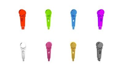 Sticker - Colorful Microphone icon isolated on white background. On air radio mic microphone. Speaker sign. Minimalism concept. 3D render illustration