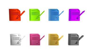 Poster - Colorful Blank notebook and pen icon isolated on white background. Paper and pen. Minimalism concept. 3D render illustration