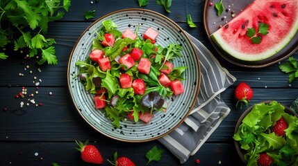 Fresh sweet ripe watermelon slice chop on table