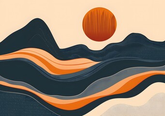 Canvas Print - Abstract Minimalist Mountain Landscape Illustration